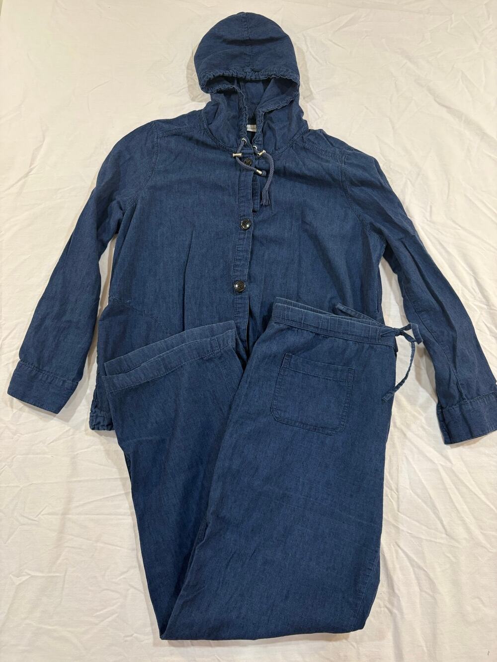 Liz Clairborne Linen Cotton Blend Blue Matching Pants Jacket Set Size Large